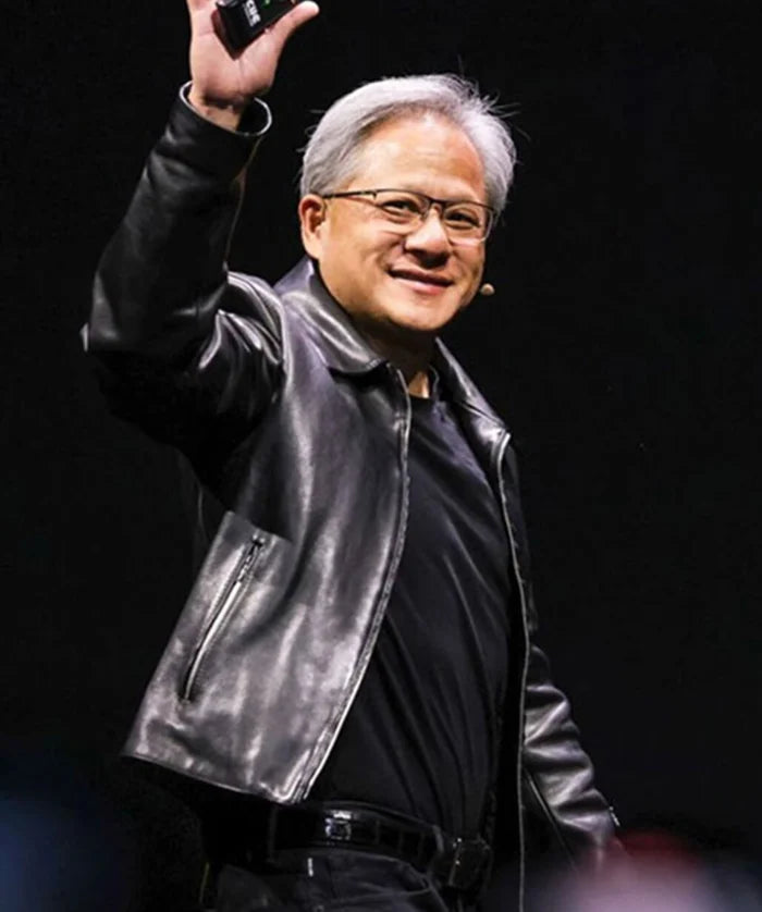Jensen Huang Black Leather Trucker Jacket