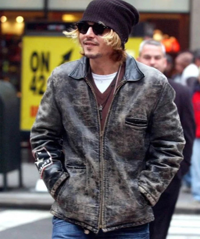 Johnny Depp Distressed Brown Leather Jacket