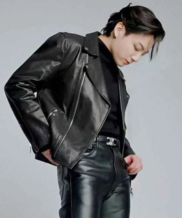 Jungkook Inspired Black Biker Leather Jacket