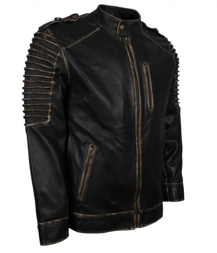 Scare Crow Mens Distressed Hooded Leather Jacket