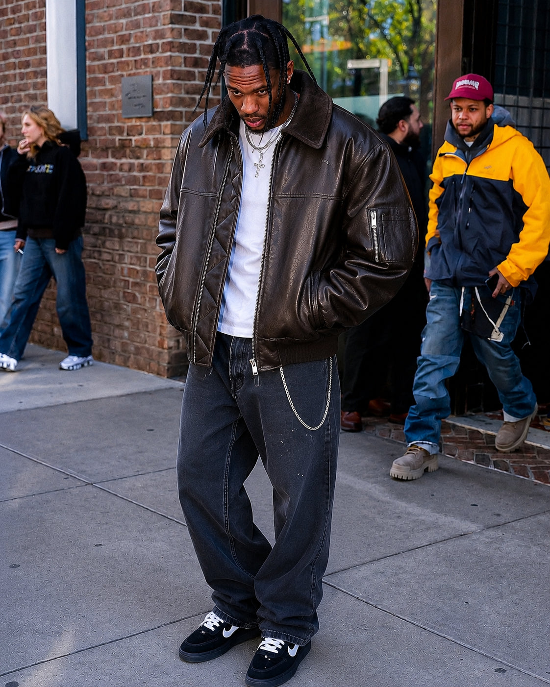Travis Scott Oversized Black Leather Bomber Jacket | Hollywood Jackets