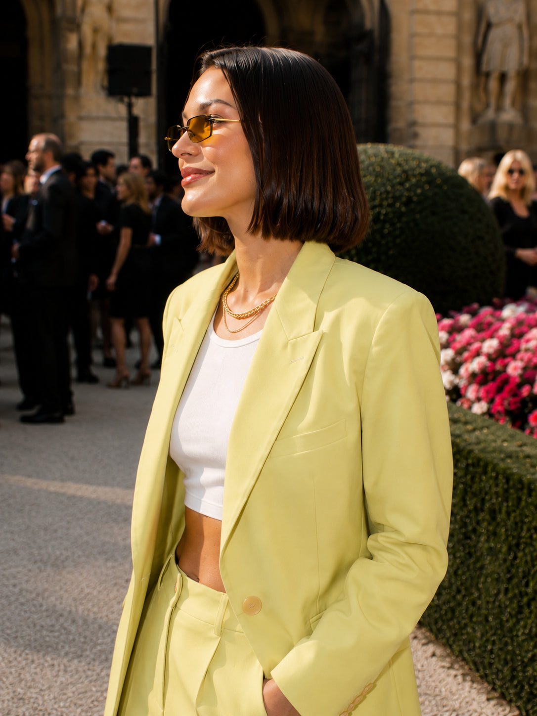 Bella Hadid Yellow Linen Suit | Hollywood Jackets