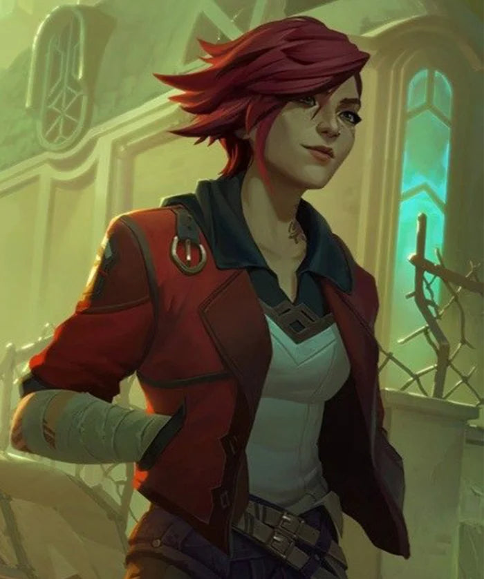 League of Legends Arcane VI Cosplay Jacket – Women's Red Cropped Leather Jacket