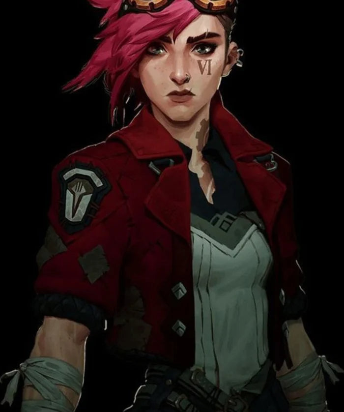League of Legends Arcane VI Cosplay Jacket – Women's Red Cropped Leather Jacket