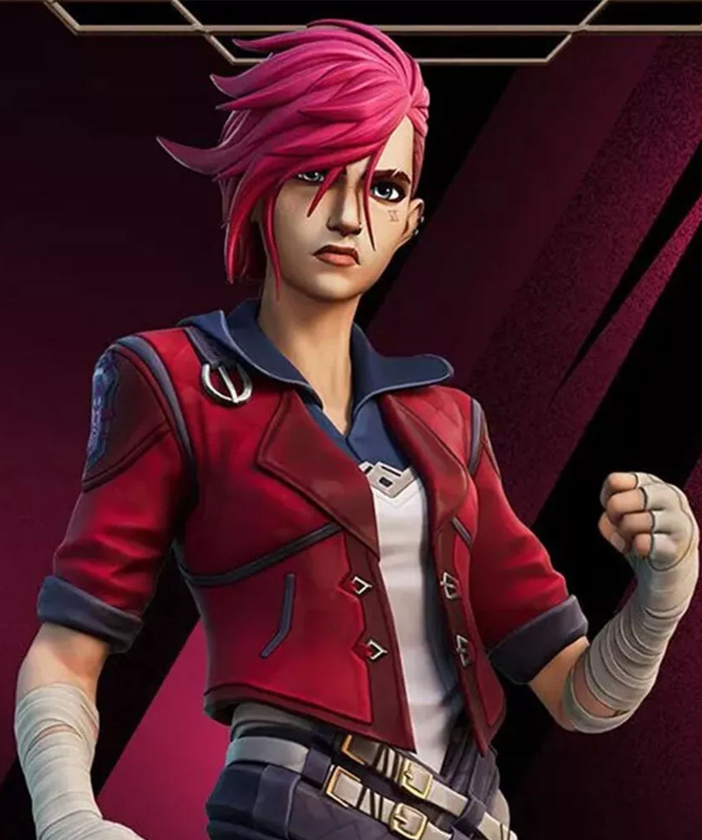 League of Legends Arcane VI Cosplay Jacket – Women's Red Cropped Leather Jacket