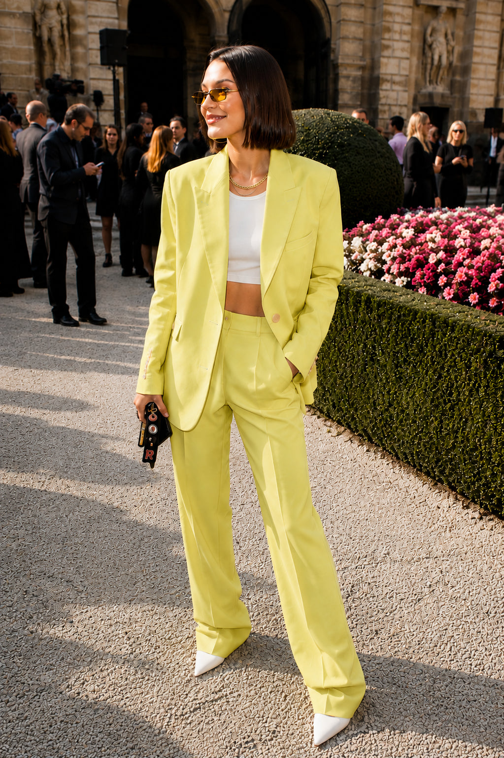 Bella Hadid Yellow Linen Suit | Hollywood Jackets