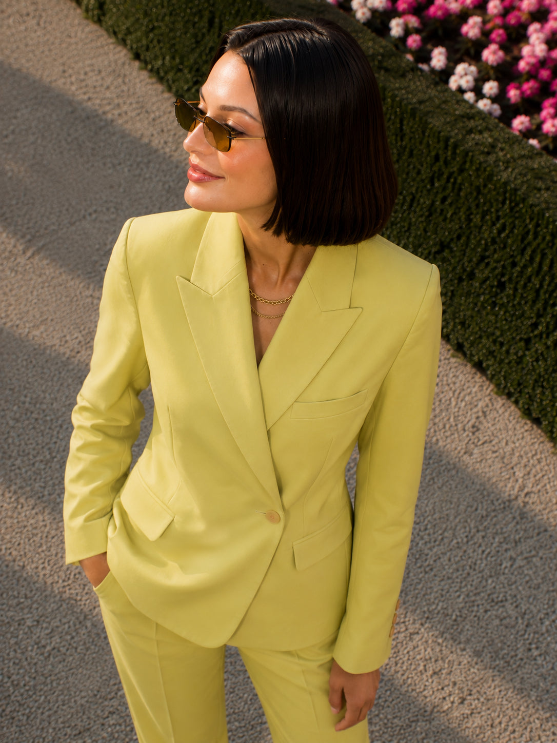 Bella Hadid Yellow Linen Suit | Hollywood Jackets