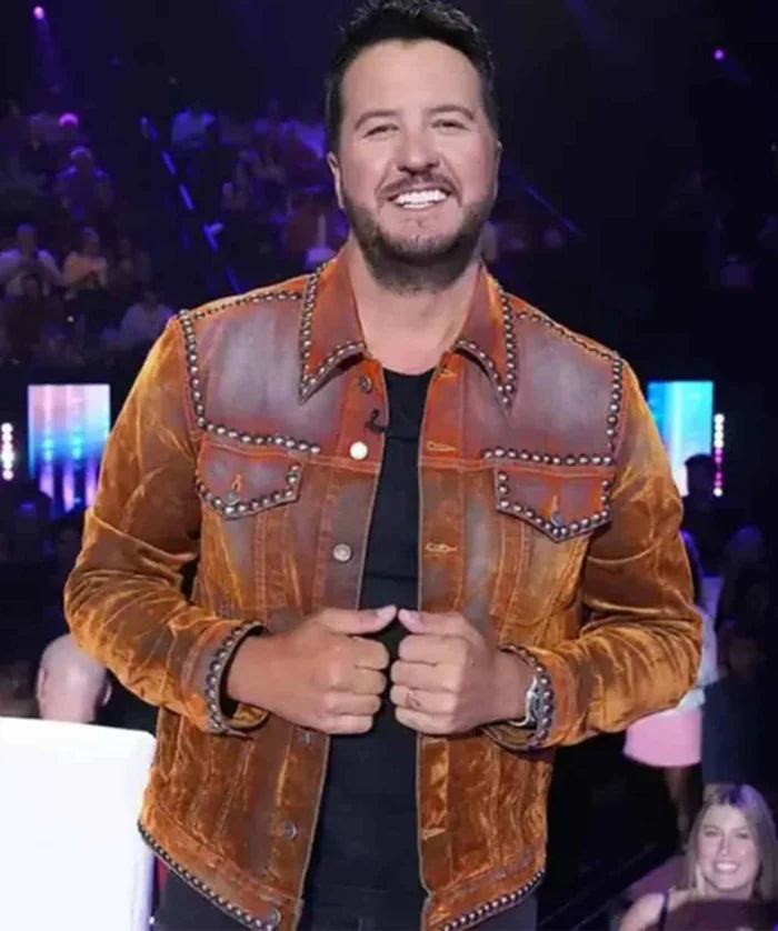 Hollywood Jackets Luke Bryan American Idol Studded Brown Suede Jacket