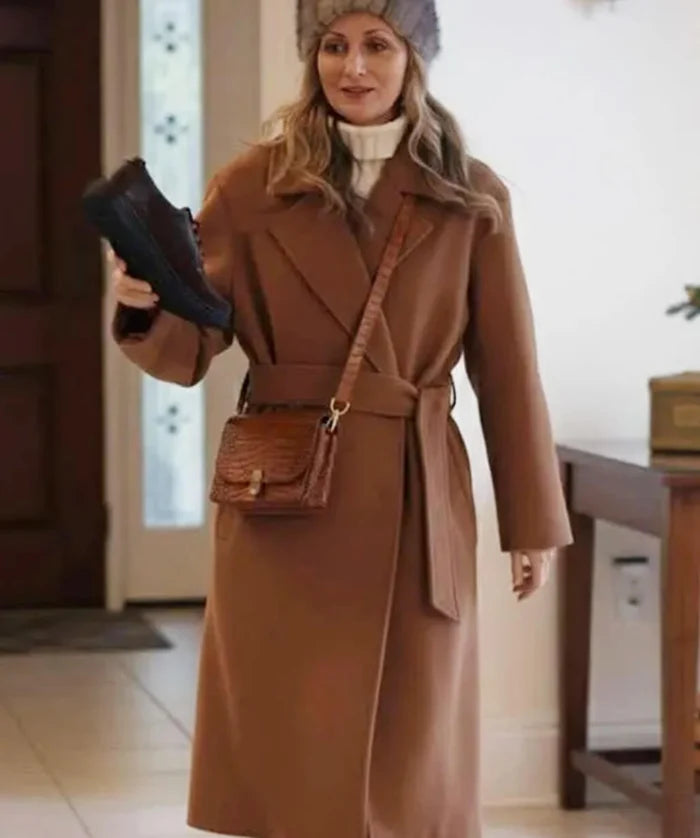 Hollywood Jackets Man Vs Baby 2025 Kelly Hampson Brown Wrap Coat