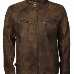 Men’s Distressed Cafe Racer Leather Jacket