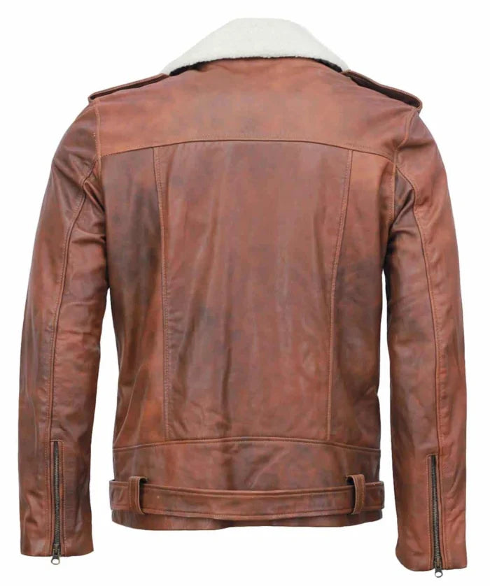 Men’s Brown Fur Collar Leather Jacket