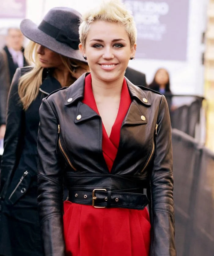 Hollywood Jackets Miley Cyrus Inspired Biker Leather Jacket
