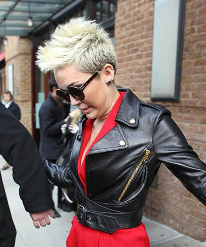 Hollywood Jackets Miley Cyrus Inspired Biker Leather Jacket