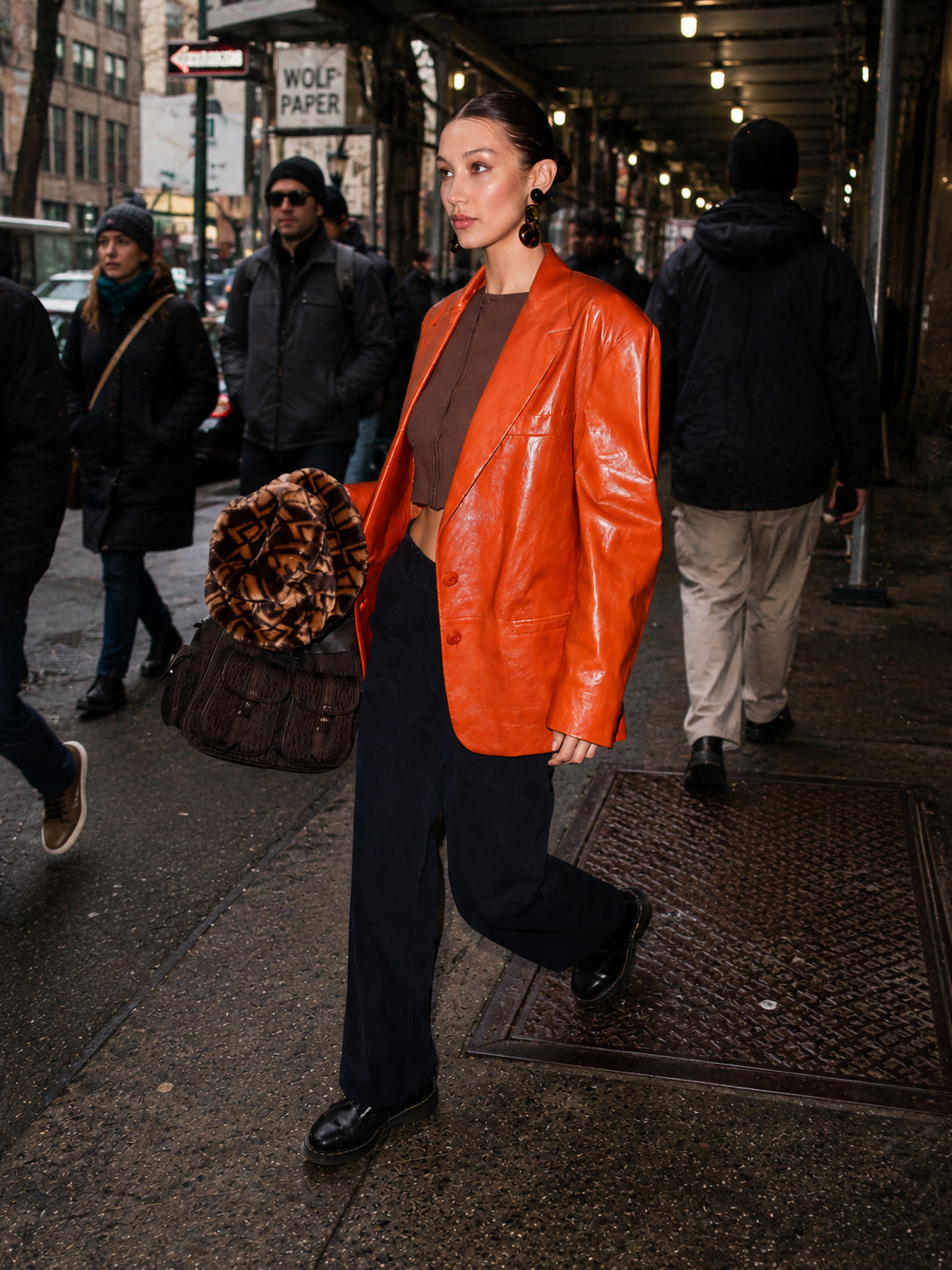 Bella Hadid Orange Leather Blazer | Hollywood Jackets
