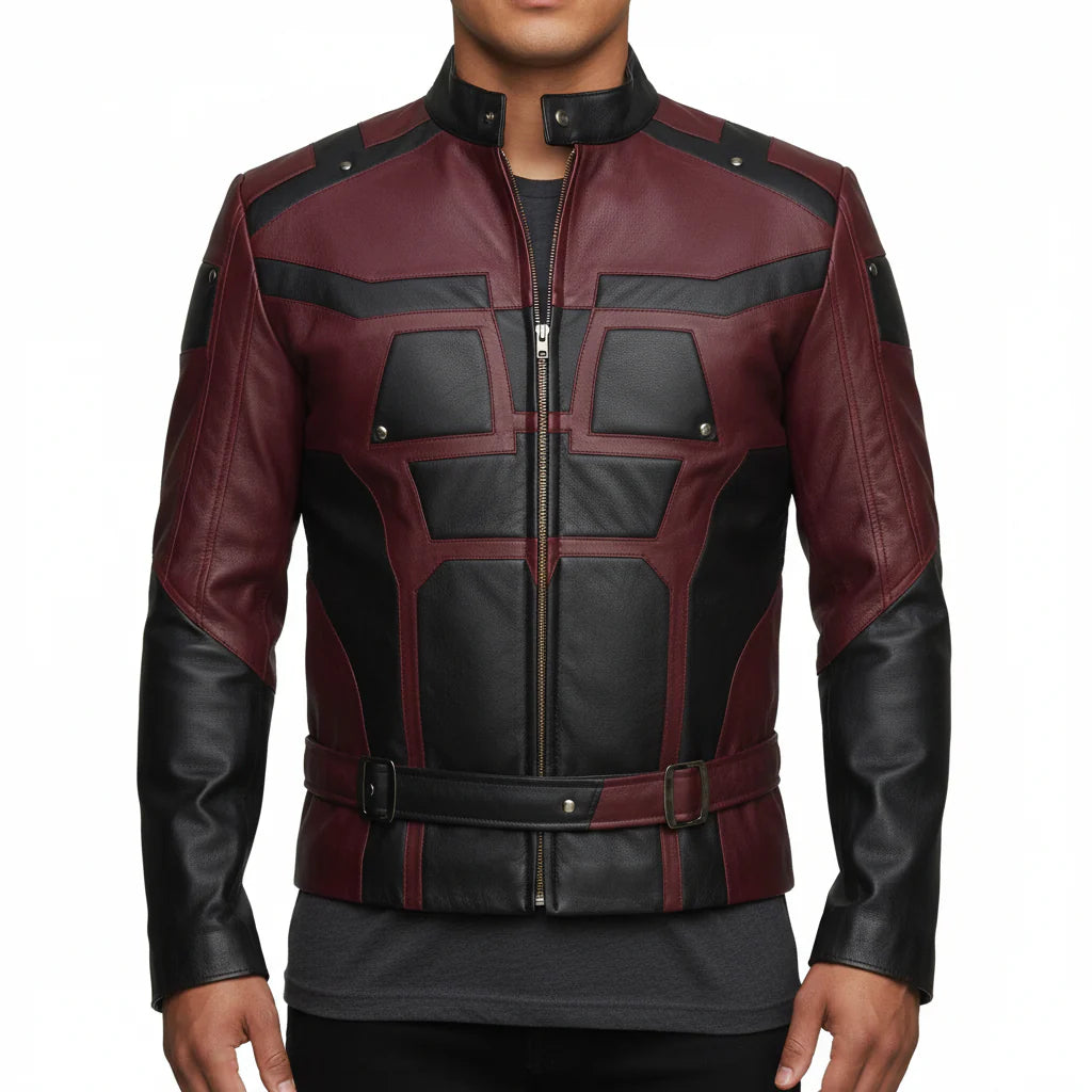Hollywood Jackets Charlie Cox Daredevil Maroon Leather Jacket