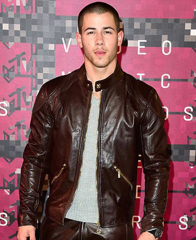 Hollywood Jackets Nick Jonas Brown Leather Biker Jacket