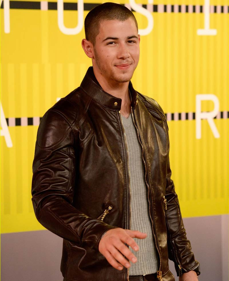 Hollywood Jackets Nick Jonas Brown Leather Biker Jacket