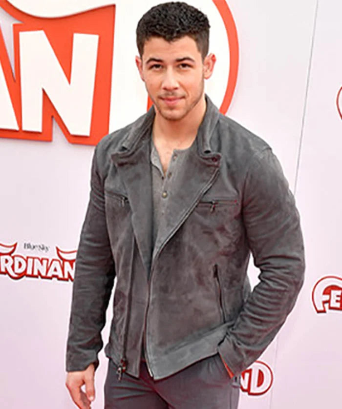 Nick Jonas Inspired Grey Suede Leather Jacket