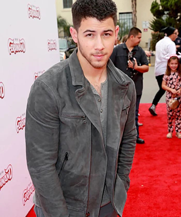 Nick Jonas Inspired Grey Suede Leather Jacket