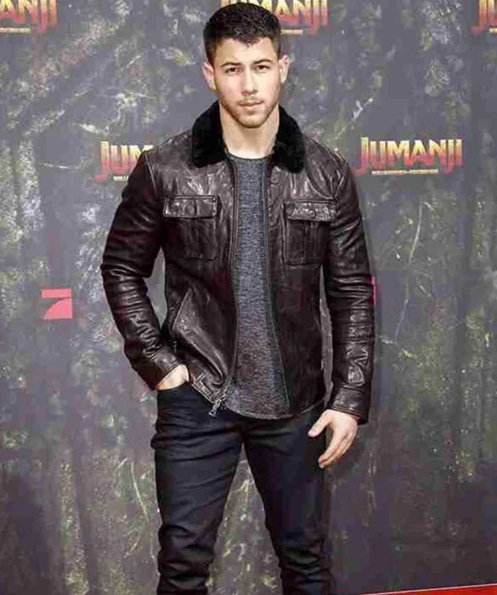 Nick Jonas Leather Jacket from Jumanji 2 Premiere