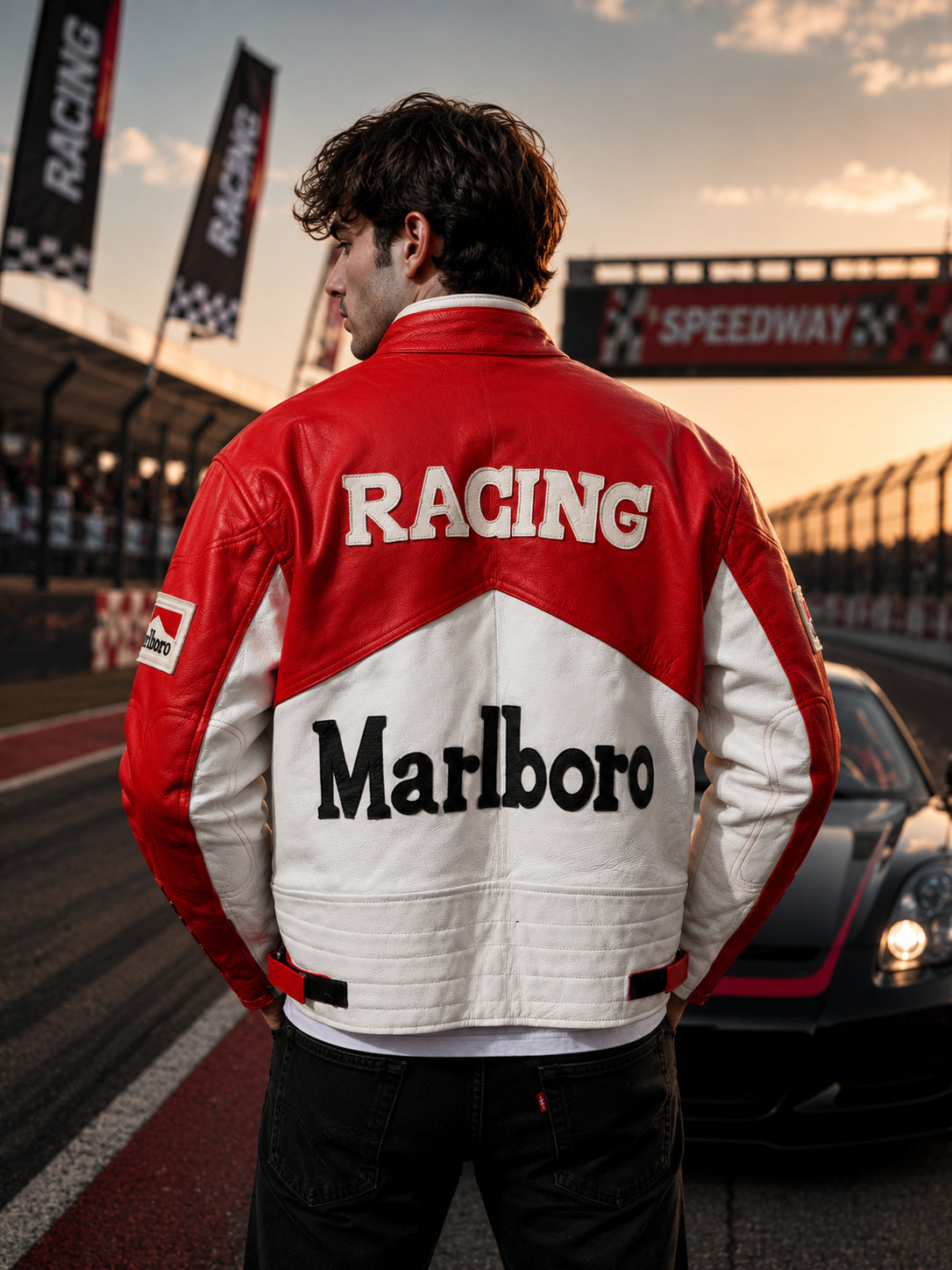 Hollywood Jackets Unisex Marlboro Racing Leather Jacket