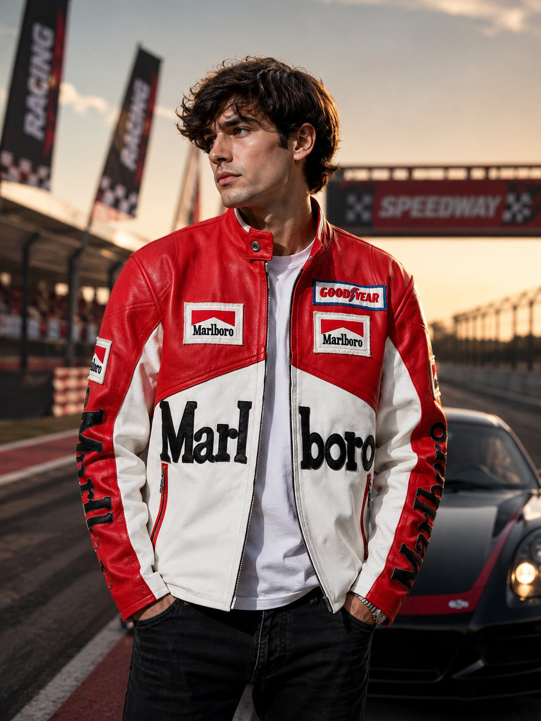 Hollywood Jackets Unisex Marlboro Racing Leather Jacket