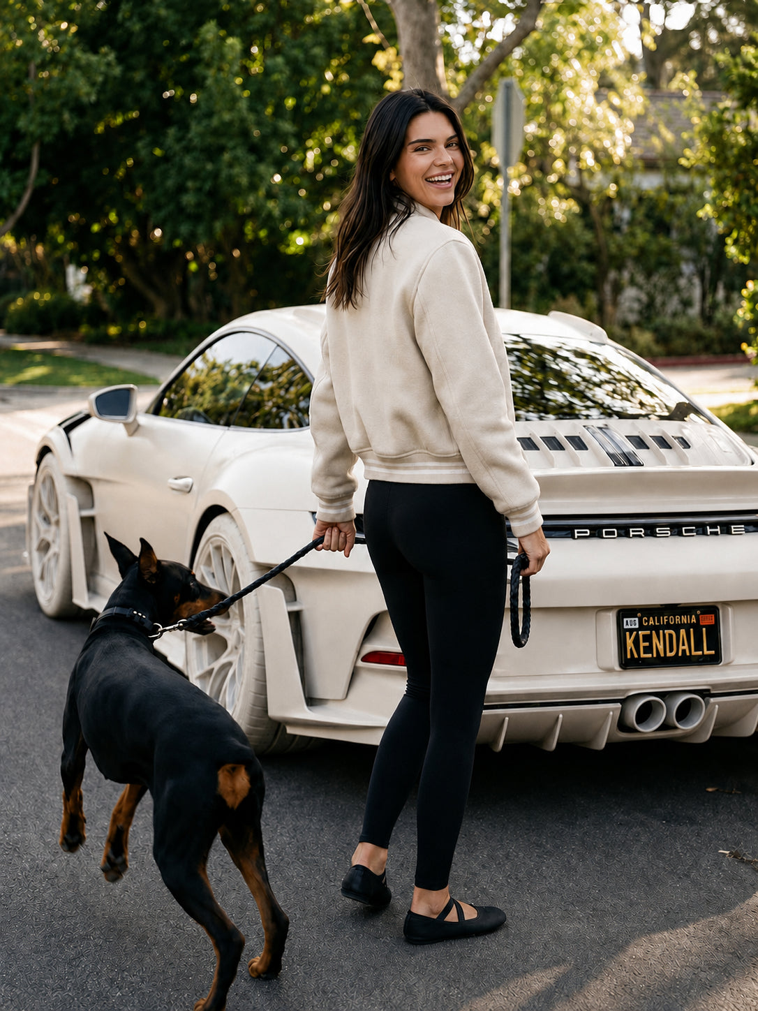 Kendall Jenner Cream Bomber Jacket | Hollywood Jackets