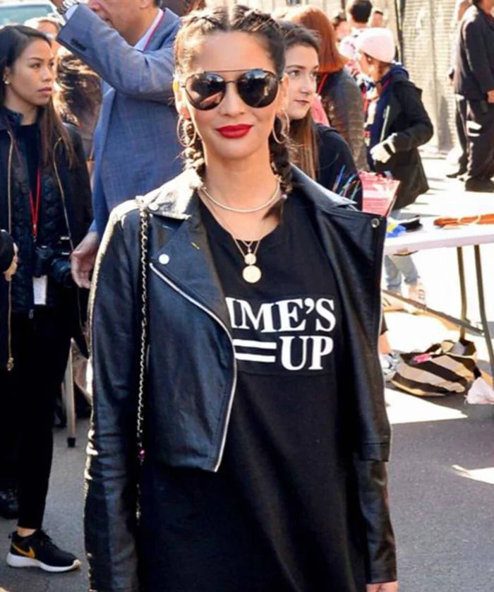 Hollywood Jackets Olivia Munn Black Biker Cropped Jacket