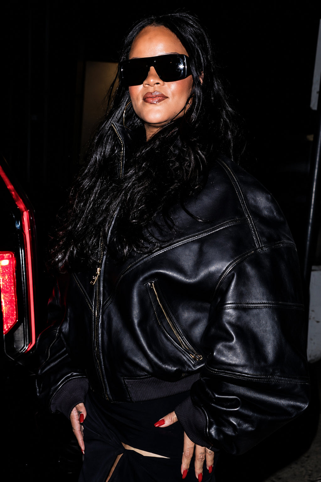 Rihanna Black Leather Bomber Jacket | Hollywood Jackets