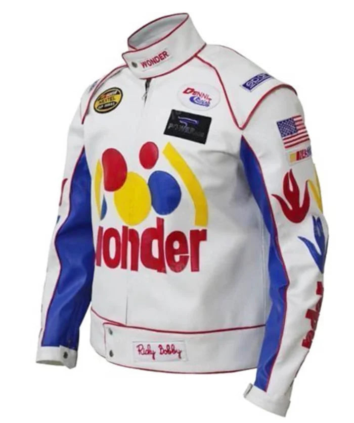 Ricky Bobby Wonder White Leather Jacket