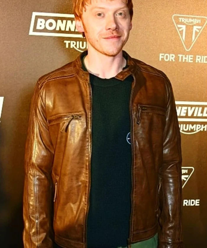 Rupert Grint Brown Leather Jacket