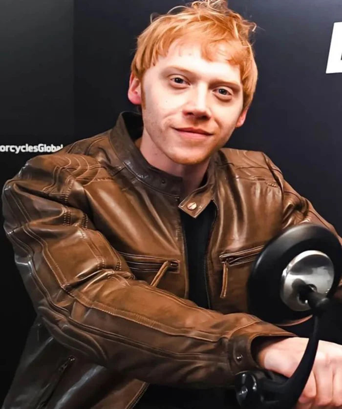Rupert Grint Brown Leather Jacket