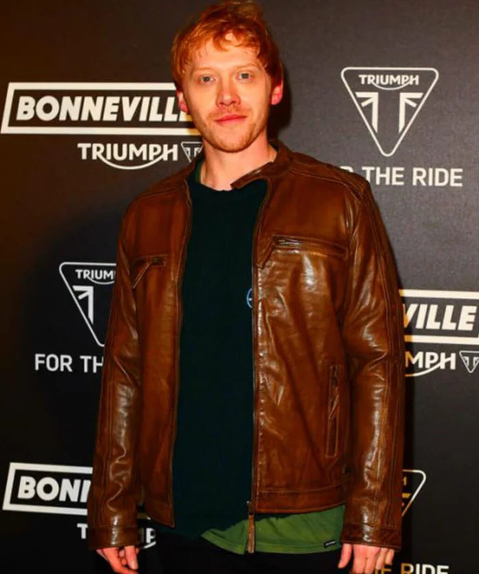 Rupert Grint Brown Leather Jacket