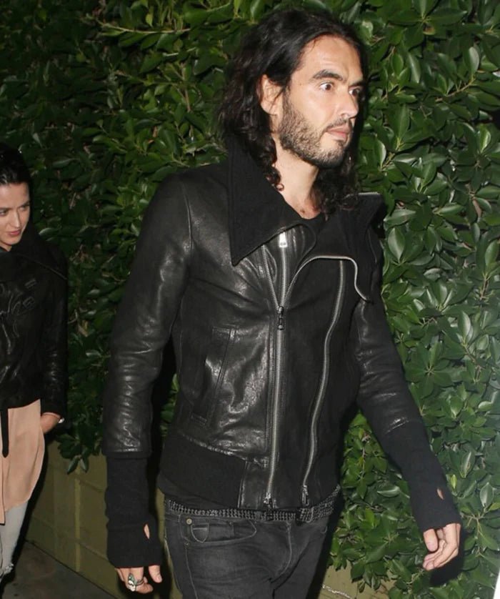 Russell Brand Black Biker Leather Jacket