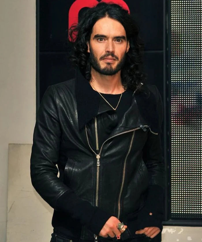 Russell Brand Black Biker Leather Jacket
