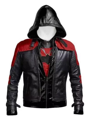 Gamer Style Red Hood Black Leather Jacket