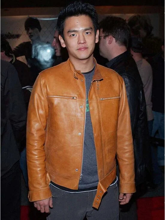 Hollywood Jacket John Cho Tan Leather Racer Jacket