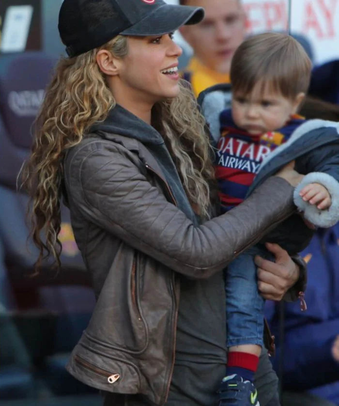 Hollywood Jackets Shakira Isabel Mebarak Grey Biker Leather Jacket