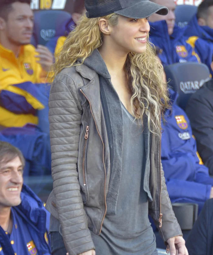 Hollywood Jackets Shakira Isabel Mebarak Grey Biker Leather Jacket