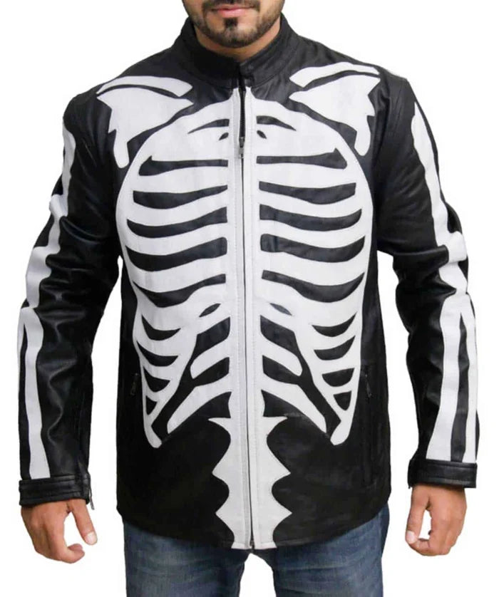 Skeleton Black Halloween Leather Jacket Costume