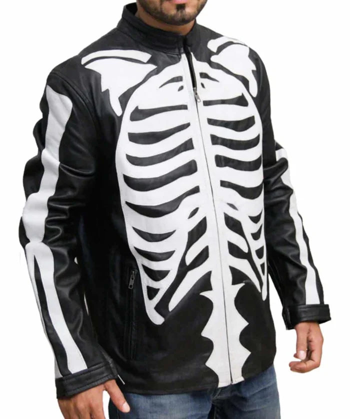 Skeleton Black Halloween Leather Jacket Costume