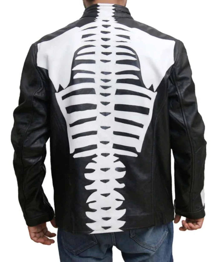 Skeleton Black Halloween Leather Jacket Costume