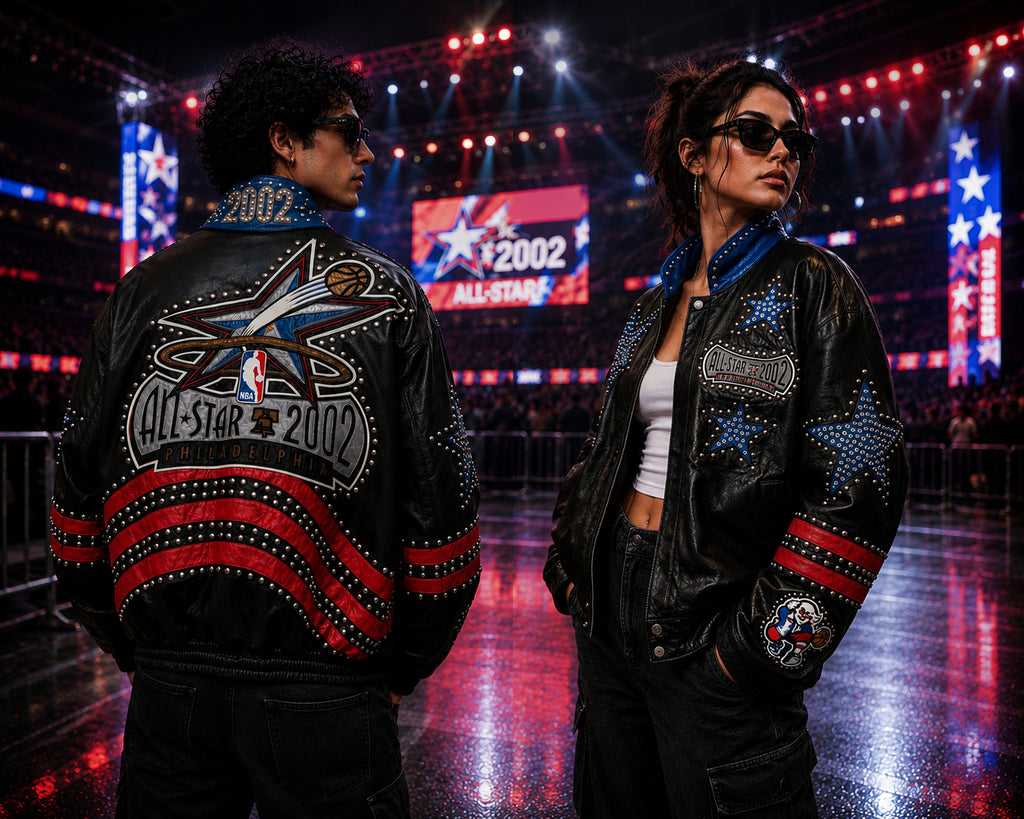 NBA All-Star 2002 Black Studded Hollywood Leather Jacket