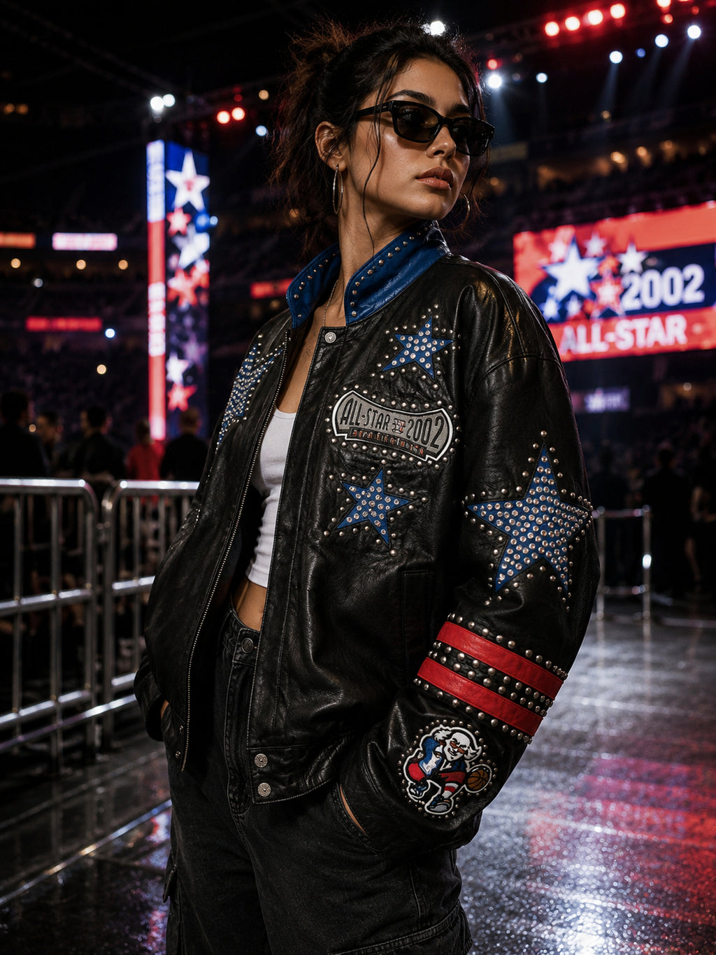 NBA All-Star 2002 Black Studded Hollywood Leather Jacket