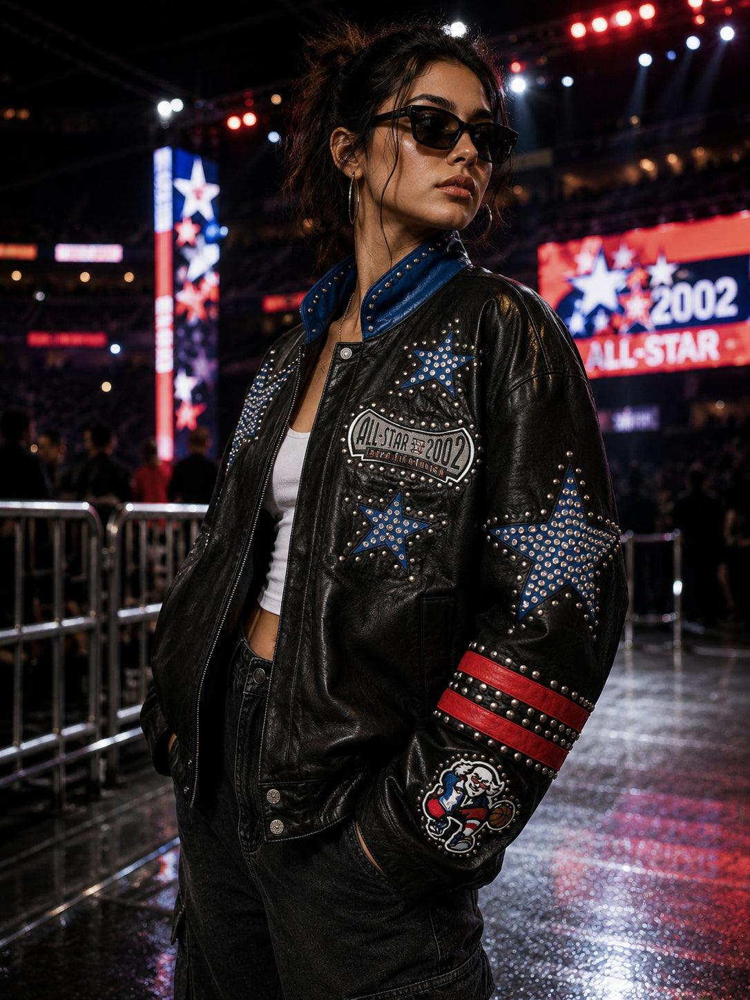 NBA All-Star 2002 Black Studded Hollywood Leather Jacket