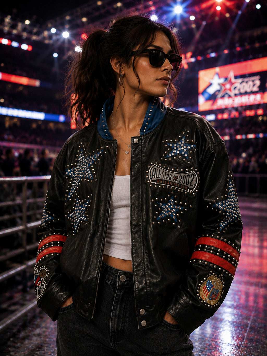 NBA All-Star 2002 Black Studded Hollywood Leather Jacket