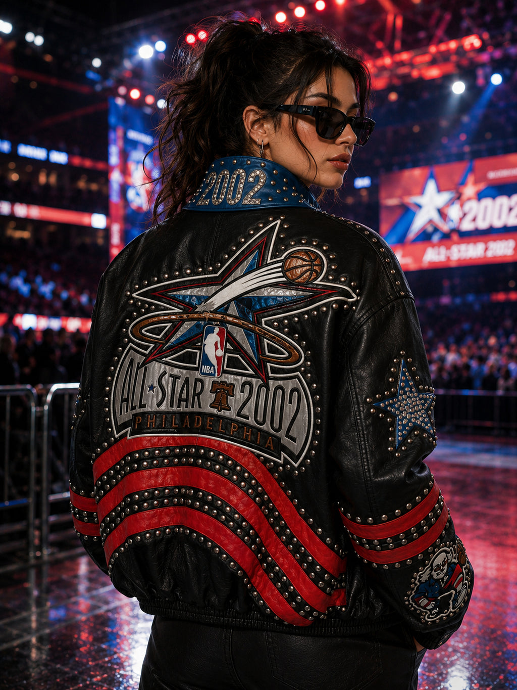NBA All-Star 2002 Black Studded Hollywood Leather Jacket