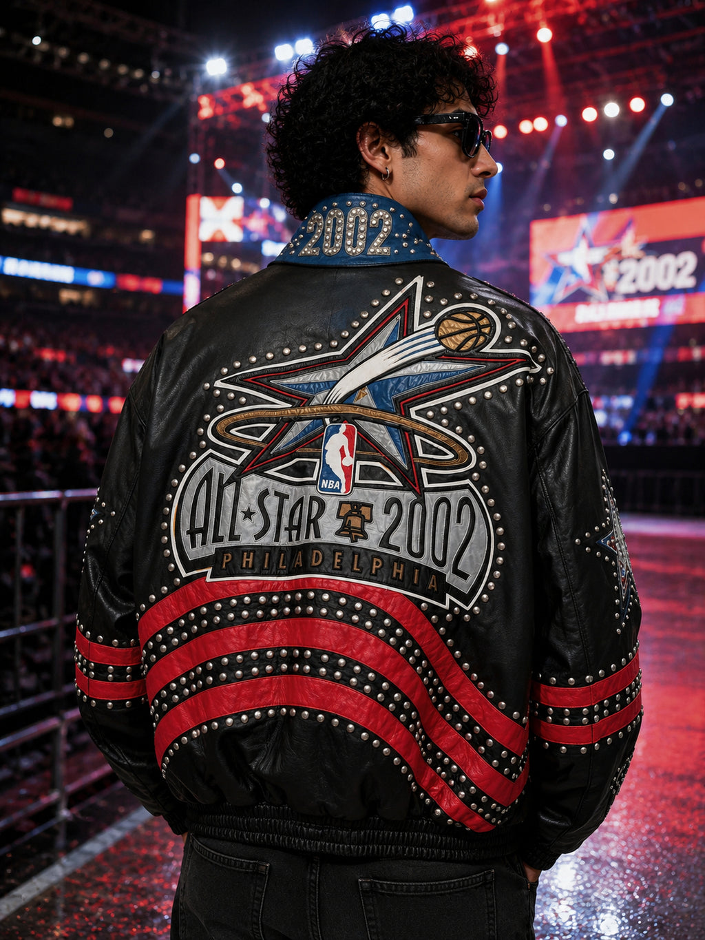 NBA All-Star 2002 Black Studded Hollywood Leather Jacket