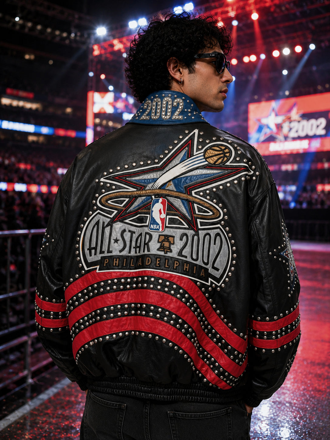 NBA All-Star 2002 Black Studded Hollywood Leather Jacket