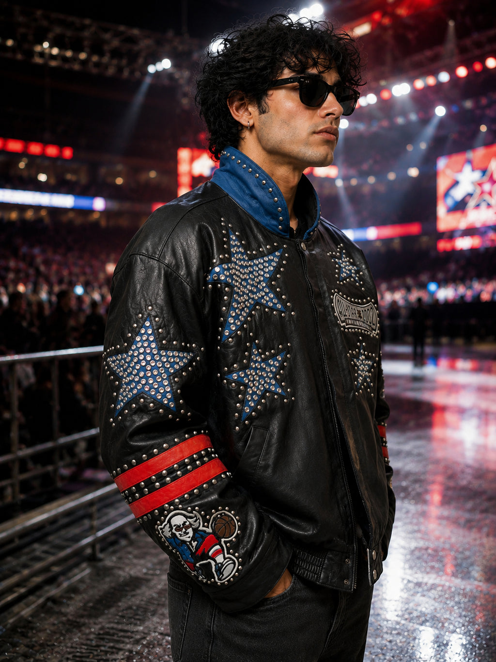 NBA All-Star 2002 Black Studded Hollywood Leather Jacket